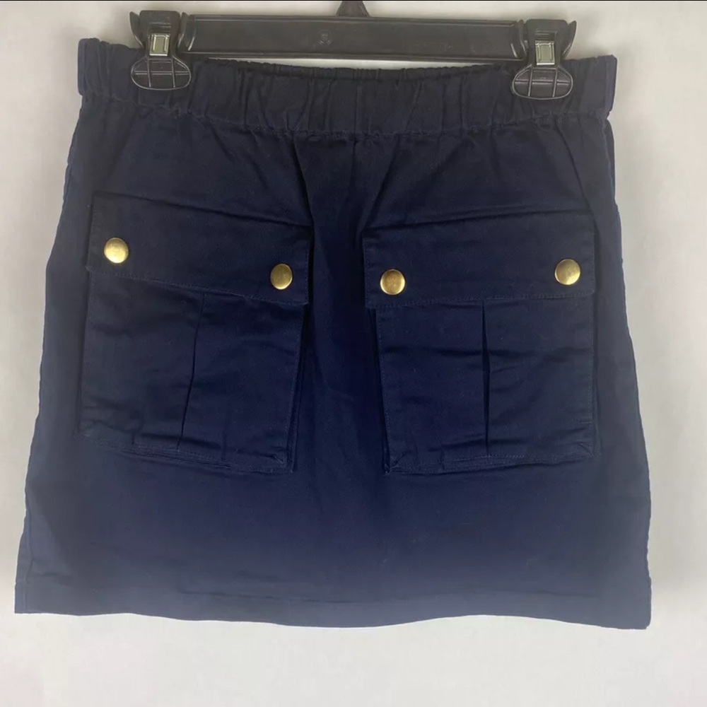 J. Crew Womens Skirt Small Navy Blue A Line Elastic Waist Pockets Stretch